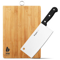 拜格砧板菜刀实用组合2件套碳化竹砧板不锈钢菜刀