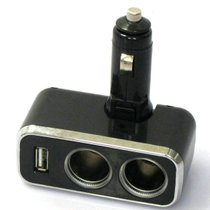 CARCHAD 一分二充电器 一拖二车载点烟器  车载电源分器 90度自由旋转 带USB接口(黑色 默认值（请修改）)