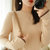 2021韩系早秋新款女士半高领卷边打底衫纯棉针织袖拼色针织衫毛衣(粉红色 M)第5张高清大图