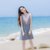 阿琳家2018夏季新款韩版女装修身显瘦收腰V领无袖连衣裙短裙裙子(灰色)(L)第2张高清大图