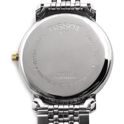 天梭/Tissot 瑞士手表心意系列经典钢带日历男女士手表T52.2.281.13(男金壳白面金带)
