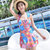 2020夏季新款裙式连体泳衣 花朵可爱小性感泳装 沙滩度假女士泳装60106(亮蓝 XL)第5张高清大图