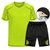 运动套装男夏季短袖短裤健身服男运动T恤健身衣透气速干跑步1265(绿色-灰裤黑条 XL)第5张高清大图