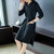 2018新款韩版长袖修身毛衣收腰中长款打底针织连衣裙女(677黑色 2XL)第2张高清大图