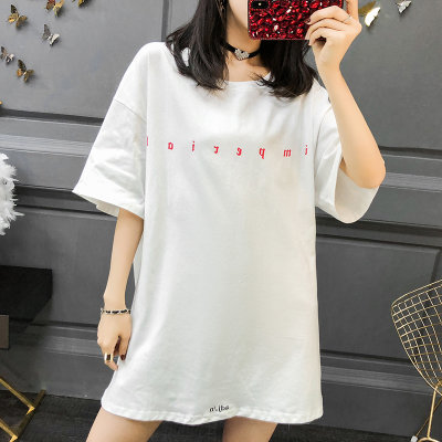 【2018夏季新款中长款宽松女T恤短袖上衣重工