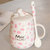 豪峰 创意马克杯陶瓷杯咖啡杯早餐杯牛奶杯卡通可爱水杯带盖勺(【粉色】【小斑点奶牛杯】【配盖勺】)第2张高清大图