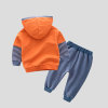 皮皮牛春款新品男童装儿童拼接连帽棉质套装宝宝假两件上衣裤子两件套(90 橘色)