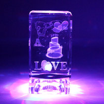 水晶3D内雕玫瑰花摆件定制纪念日创意情人节生日礼物(生日蛋糕+礼品袋+贺卡(可刻字))