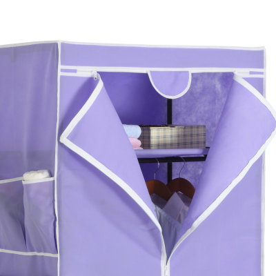 溢彩年华 浅紫色时尚折叠双层拉链简易布衣柜挂衣橱