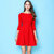 短款一字领黑裙子小个子连衣裙2021年春夏秋法式赫本红色礼服中袖(红色 M)第2张高清大图
