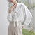 白色衬衫女2022早春装设计感飘带V领上衣职业OL灯笼袖气质雪纺衫(粉红色 XL)第4张高清大图