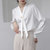 白色衬衫女2022早春装设计感飘带V领上衣职业OL灯笼袖气质雪纺衫(粉红色 XL)第2张高清大图