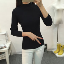 Mistletoe新款韩版半高领毛衣打底衫女长袖套头加厚修身显瘦针织衫YZF-1052(黑色 XL)