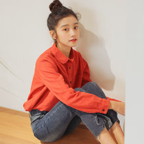 2017新款女装韩版娃娃领长袖女式衬衫宽松百搭打底衫(红色 L)