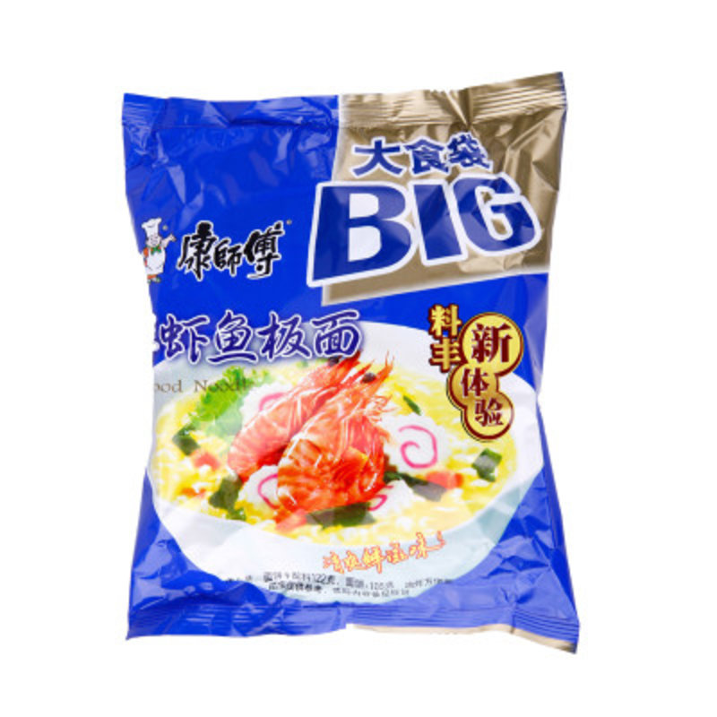 康师傅大食袋鲜虾鱼板面五连包122g*5/组