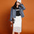 七格格2017春装新款 运动风撞色侧条装饰系带中长款半身裙女X1028(白色 XL)第2张高清大图