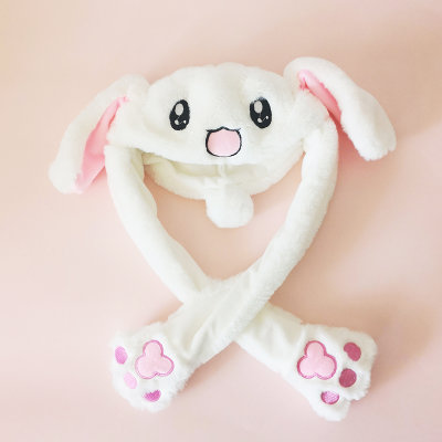 会动兔耳朵帽子抖音同款网红气囊帽女生可爱长