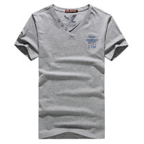 1722163战地吉普夏装新款V领弹力短袖T恤衫 纯棉男士半袖polo衫(灰色 2XL)