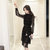 莉菲姿 2017春新款韩版女装V领钉珠背心裙蕾丝连衣裙两件套(黑色 XL)第4张高清大图