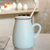 豪峰 陶瓷马克杯水杯咖啡杯牛奶杯带盖勺广告杯可加印logo(天蓝牛奶杯配盖勺)第4张高清大图