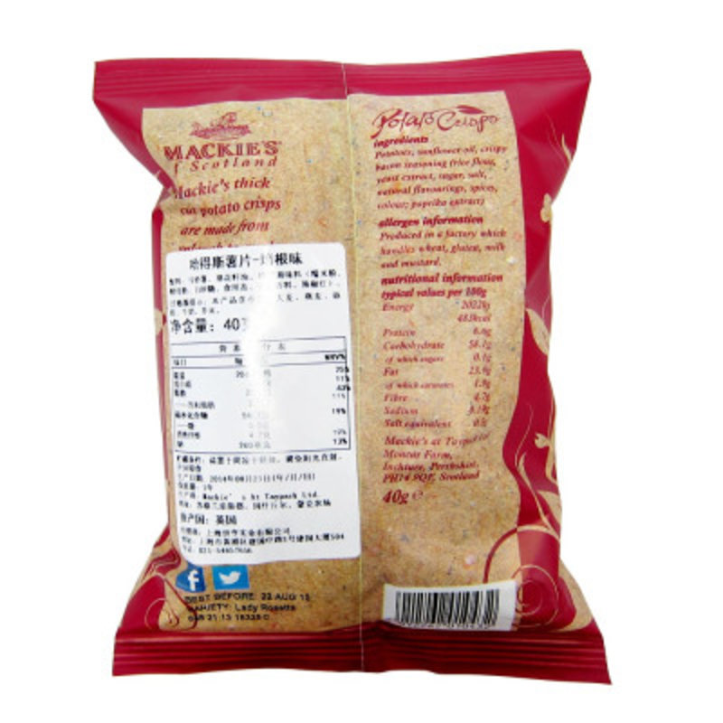 英国进口 哈得斯/mackie's 薯片(培根味 40g/袋