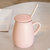 豪峰 陶瓷马克杯水杯咖啡杯牛奶杯带盖勺广告杯可加印logo(粉红牛奶杯配盖勺)第3张高清大图
