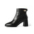 森达2021冬季新款商场同款石头纹气质粗跟女短皮靴4MF01DD1(黑色 34)第2张高清大图