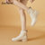 达芙妮切尔西短靴女靴子2021新款春秋单靴秋季薄款中筒白色瘦瘦靴(米色 36)第4张高清大图
