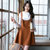 Mistletoe2017韩版时尚背带套装女宽松两件套打底衫半身短裙(巧克力色 XL)第5张高清大图