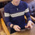 冲锋道 新款毛衣男士针织衫圆领保暖打底衫套头上衣服 青年条纹拼接时尚韩版修身潮流毛衣QCC126-1-863(蓝色 XL)第4张高清大图