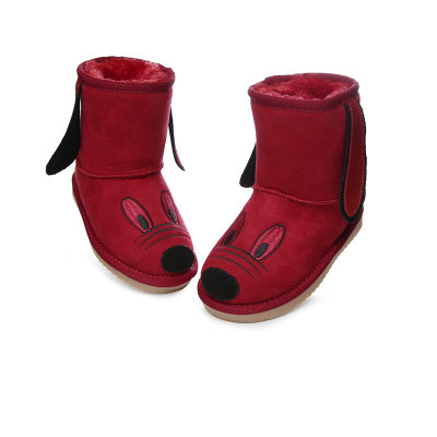 HushPuppies/暇步士5-10岁女童靴子牛反绒皮棉靴冬季中筒加厚雪地靴DP9235 CL(28码/参考脚长172mm 红色)