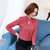 VEGININA 韩版女装V领上衣印花修身雪纺衫 9998(红条纹 XXL)第3张高清大图