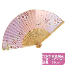 日式创意和风复古樱花竹扇子B371夏季手摇小扇子古风真丝折扇lq1100(浅紫)