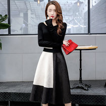 连衣裙春季2017新款女长袖韩版显瘦时尚中长款套装裙子两件套潮(黑色 XXL)