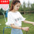 刺绣2018夏季新款韩版女装喇叭袖短袖T恤女士学生上衣潮(白色 L)第3张高清大图