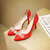 羽陌伦诗 韩版新款女鞋高贵优雅尖头水钻浅口细跟高跟单鞋 R214(红色 39)第5张高清大图