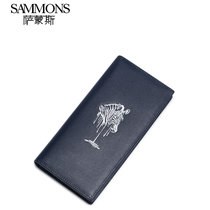 SAMMONS 萨蒙斯 新款欧美潮流头层牛皮休闲长款零钱包多功能男士多卡位钱夹