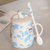 豪峰 创意马克杯陶瓷杯咖啡杯早餐杯牛奶杯卡通可爱水杯带盖勺(【蓝色】【中斑点奶牛杯】【配盖勺】)第2张高清大图