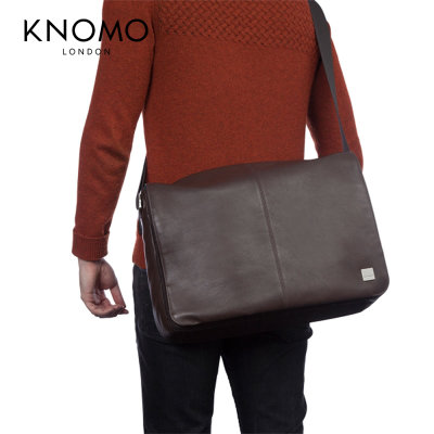 KNOMO英国Bungo男士包包单肩斜挎包英伦复古笔记本电脑包斜挎真皮(褐色)