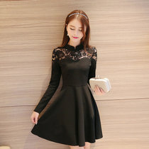 Mistletoe春季新款韩版修身显瘦长袖连衣裙女精品女装(黑色 S)