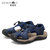 摩洛羊新品时尚男士沙滩鞋透气休闲大码牛皮凉鞋7236(深蓝 47)第5张高清大图