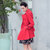 名师路2017风衣女中长款通勒ol风纯色长袖西装领休闲百搭修身外套(红色 XL)第2张高清大图