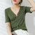21夏季新款针织开衫女半袖韩版外搭毛衣短款五分袖薄外套修身显瘦(军绿色 S)第4张高清大图