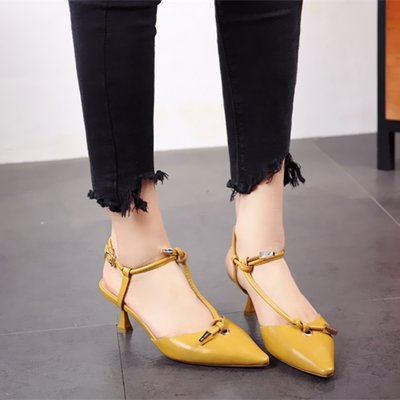 细跟猫跟女鞋2018春季新款中高跟韩版后绊带