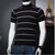 春夏季短袖T恤男半高领韩版修身条纹体恤打底针织衫紧身半袖潮流(黑色 XL)第3张高清大图