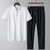 X17男士POLO衫短袖套装2022夏季薄款翻领体恤潮流休闲两件套XCF0067(黑色 4XL)第5张高清大图