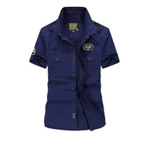 1757夏装薄款战地吉普AFS JEEP纯棉短袖衬衫男士尖领大码半袖衬衣(宝蓝色 4XL)