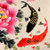 现代中式客厅装饰画斗方字画玄关餐厅壁画(牡丹鱼 带框65*65cm/幅)第3张高清大图