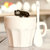 豪峰 创意马克杯陶瓷杯子咖啡杯牛奶杯早餐杯卡通可爱水杯带勺(黑猫白色款满天星带勺)第3张高清大图
