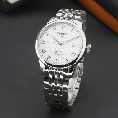 天梭/Tissot手表 力洛克系列 钢带机械男女情侣对表T41款(银壳白面白带)